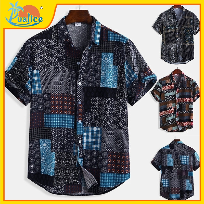 Men's Printed Short Sleeve Men's Floral Shirt85