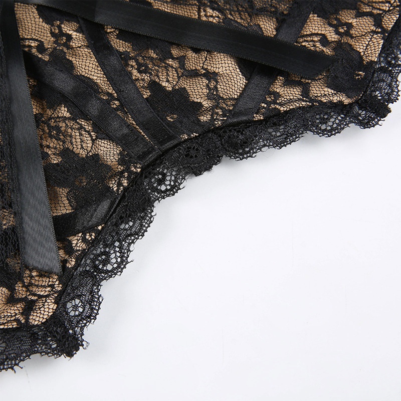 Áo Croptop Hai Dây Hai Lớp Cổ Chữ V Phối Ren Hoa Gợi Cảm Có Khóa Kéo Sau Lưng Phong Cách Gothic Cho Nữ
