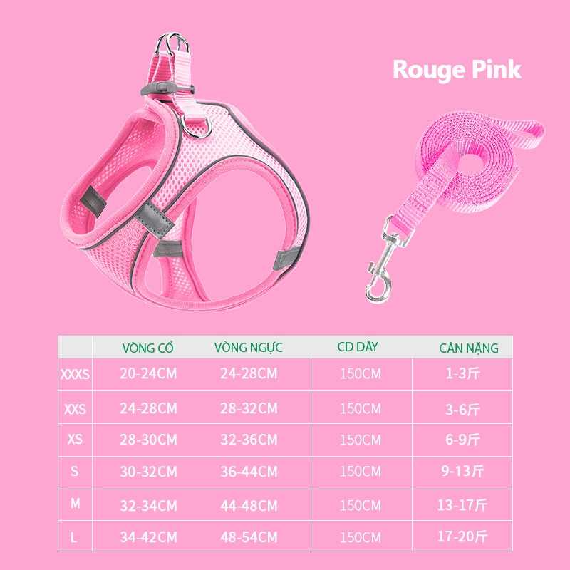 Dây dắt chó đi dạo ,dây yếm đai áo ngực cho chó mèo có vòng phản quang CANDYPETS DD01