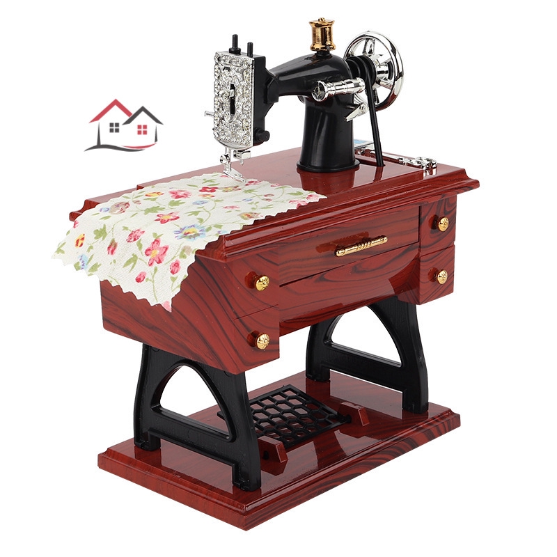 HYP Cute Mini Sewing Machine Music Box Retro Gift Table Home Decor @VN