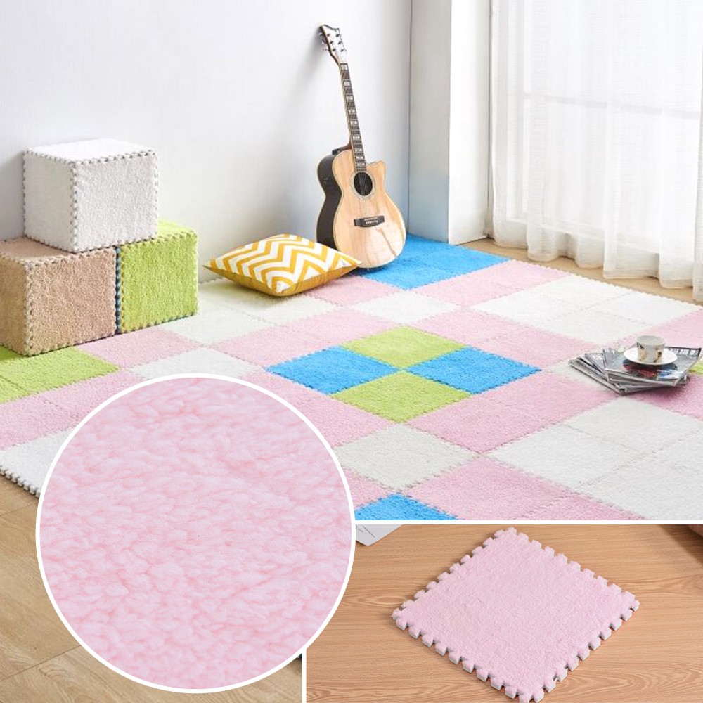 2 layer Short Plush Cover Foam 30*30cm 20*20cm Soft Puzzle Mat Child Carpet Room Floor Mats