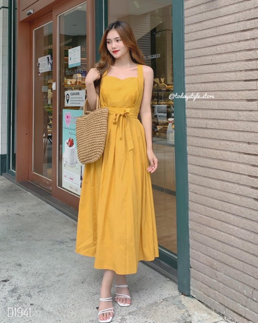 ĐẦM MAXI VÀNG DÂY CHÉO LƯNG | BigBuy360 - bigbuy360.vn