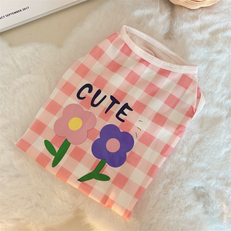 &lt;cutepethome&gt;Áo Sát Nách Mỏng Thoáng Khí In Họa Tiết Hoa Màu Hồng Thời Trang Mùa Hè Cho Thú Cưng