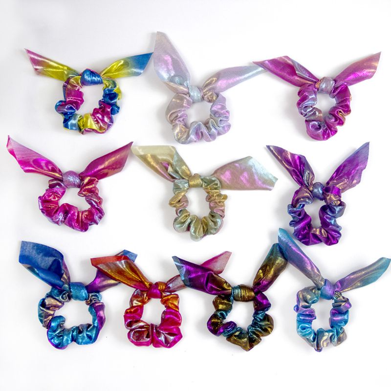 Dây Cột Tóc Scrunchies Màu Hologram Ánh Kim Cho Nữ
