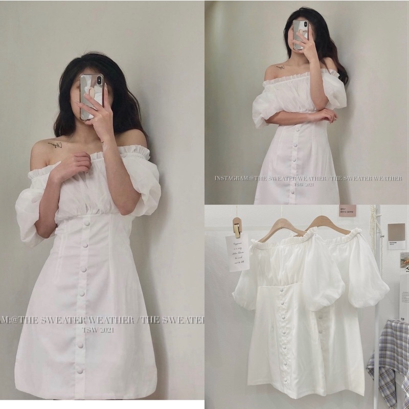 [Ảnh thật/Video/Sẵn]Váy thô đũi cúc bọc ngực xếp li xinh xắn/Đầm cúc bọc thô đũi