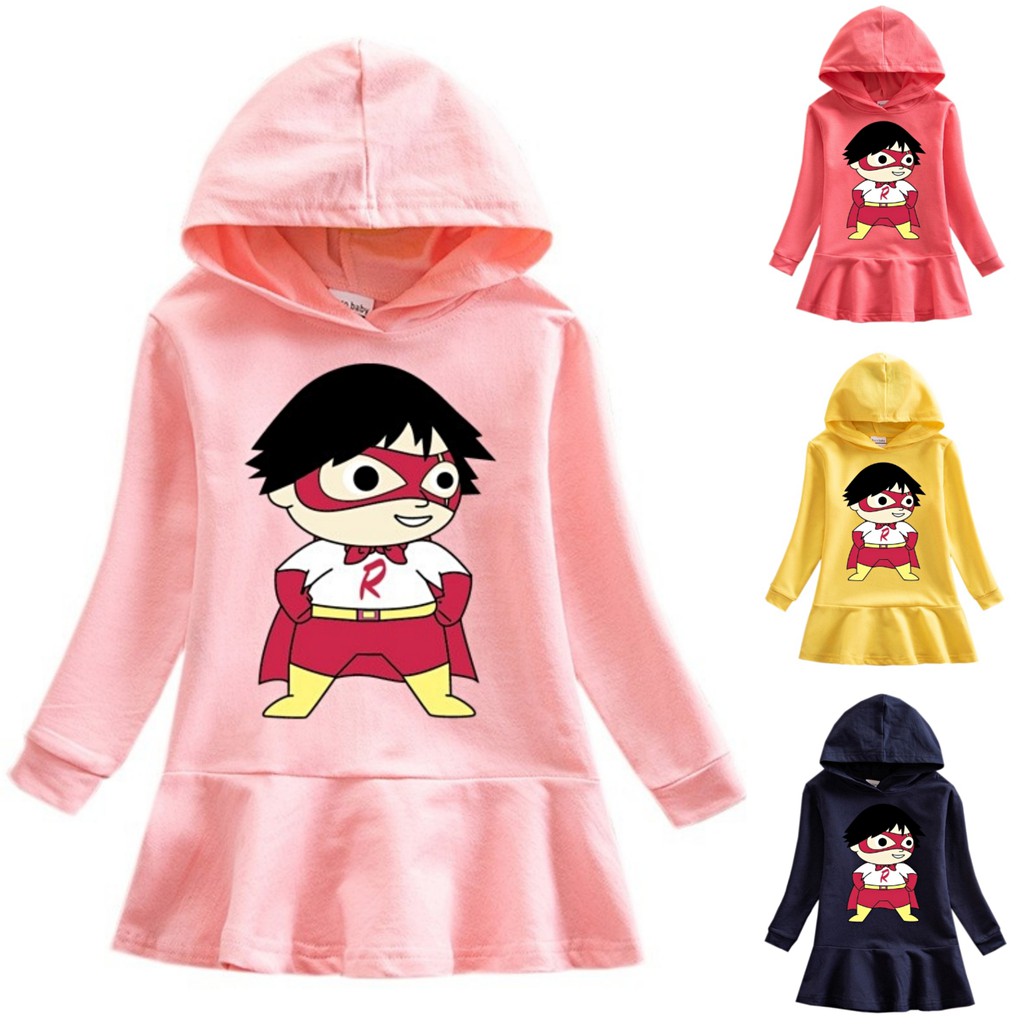 Set Áo Hoodie Tay Dài Phối Chân Váy Bèo In Hoạt Hình Dễ Thương Cho Bé Gái