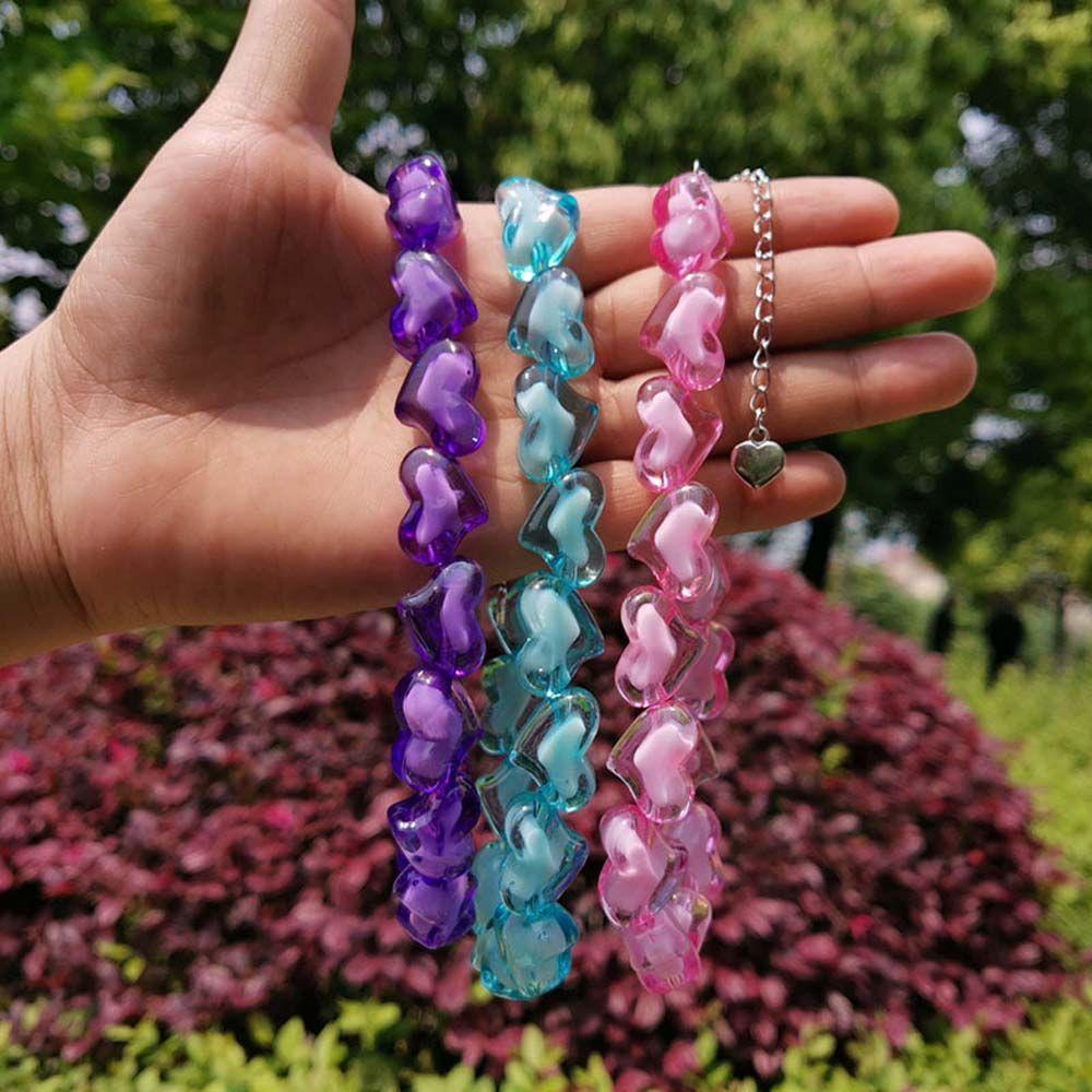 Vòng Cổ Choker Phối Hạt Acrylic Mặt Trái Tim Dễ Thương Phong Cách Harajuku Hàn Quốc Y2K Làm Quà Tặng Cho Bạn Gái