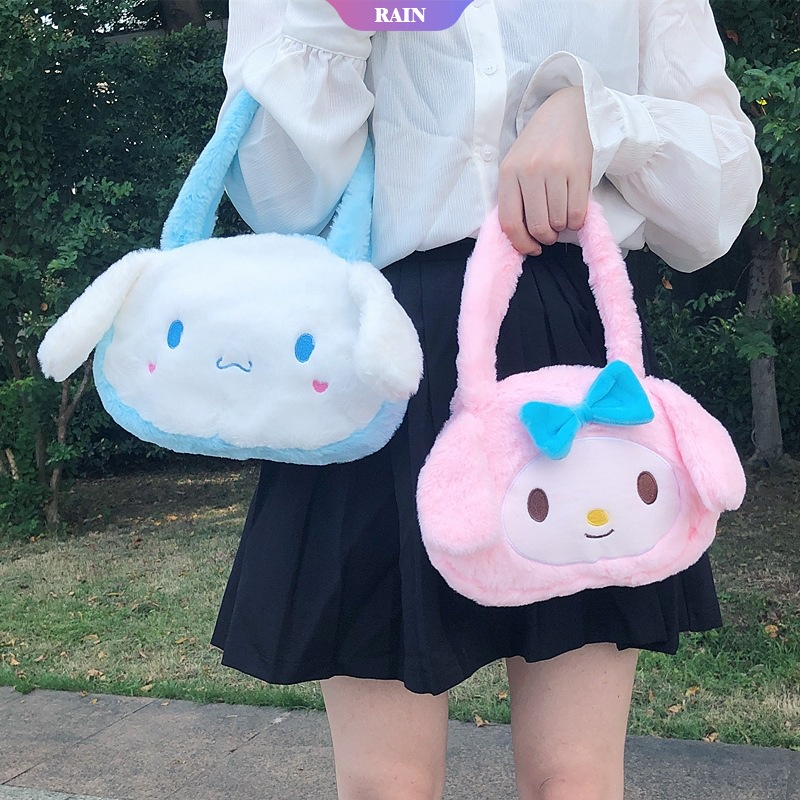 SANRIO Túi Xách Lông Nhung Cầm Tay Hình Kuromi Cinnamoroll My Melody Hoạt Hình Trái Tim JK Dễ Thương Cho Nữ [RAIN]