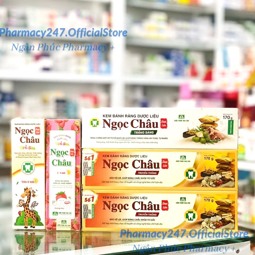 KEM ĐÁNH RĂNG DƯỢC LIỆU NGỌC CHÂU 125G,170G, TRẮNG SÁNG,TRẺ EM 2-6 TUỔI