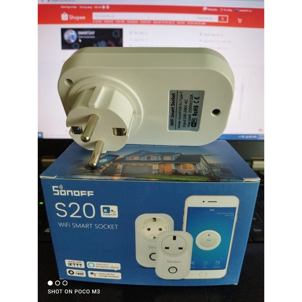 Ổ Cắm WIFI SONOFF S20 Chuẩn EU/US Ứng Dụng Ewelink Điều Khiển Từ Xa Hẹn Giờ Nhà Tự Động Hóa