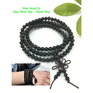 Tràng 108 Hạt Phật Giáo Gỗ Mun Sừng - Vòng Hạt Thời Trang 6 - 8 Ly Nữ và Nam