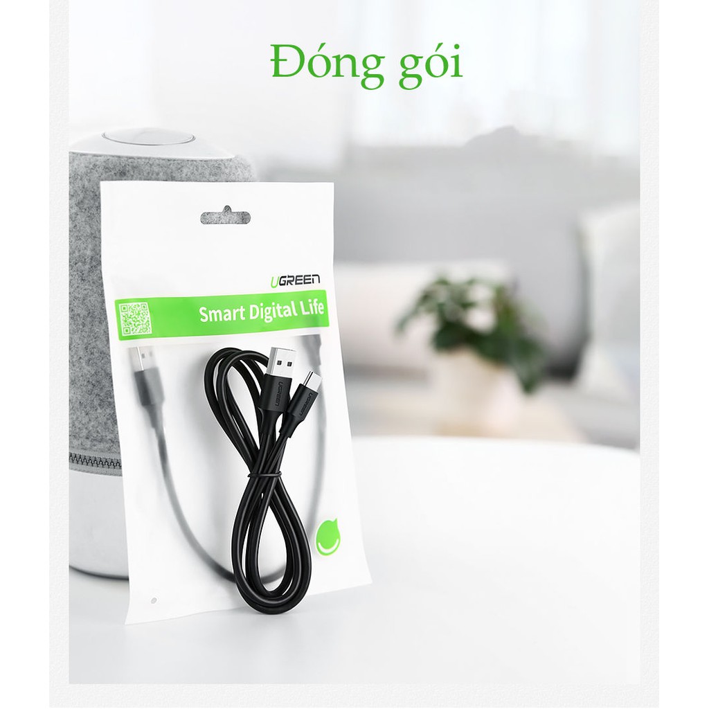 Cáp sạc nhanh USB 2.0 sang USB Type-C điện áp 3A màu đen UGREEN US287