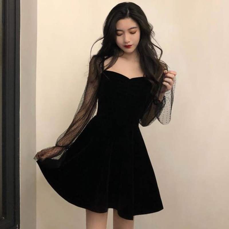 [XẢ HÀNG] Váy ren nữ màu đen kiểu Pháp cổ điển sang trọng - Size M