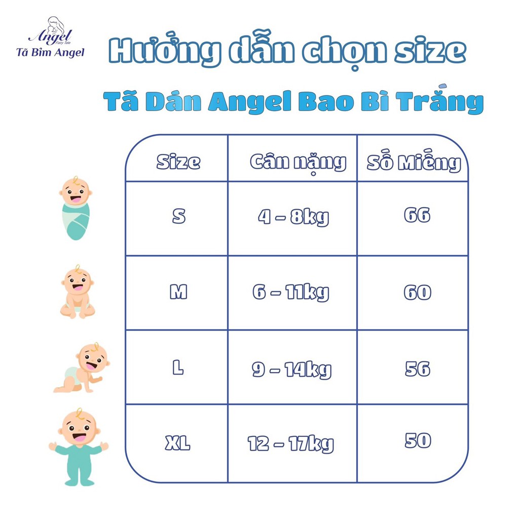 Tã Dán TBADTRAM60 Bỉm Dán Sơ Sinh ANGEL M60 Siêu Mỏng Siêu Thấm Hút Mềm Mịn Như Bông Chống Tràn Tốt Size M60 (6-11kg)