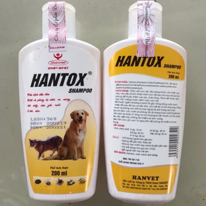 (Now ship 1 giờ) Sữa tắm hantox shampoo loại bỏ ve rận bọ chét ghẻ chó mèo - dầu tắm kháng khuẩn ngoài da mèo cún con