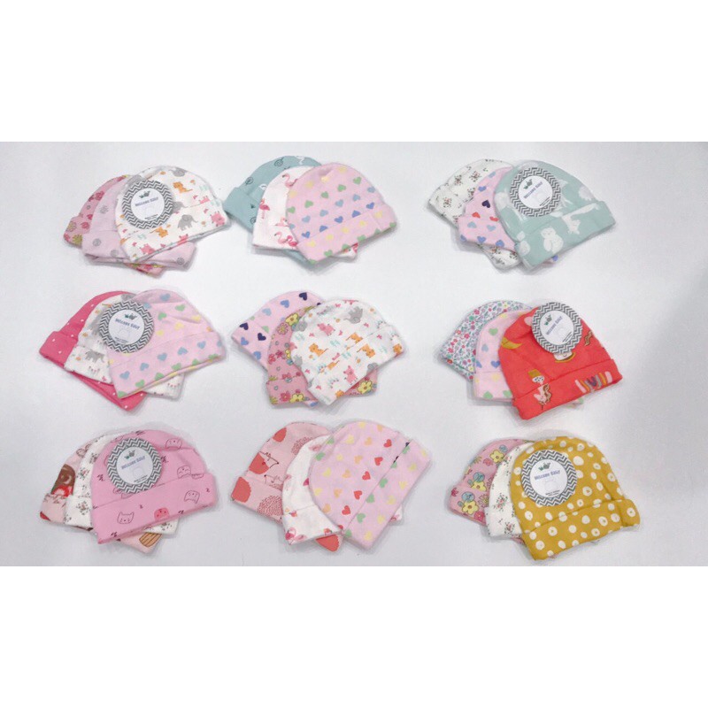 Set 3 mũ sơ sinh cotton Thái (2 lớp)
