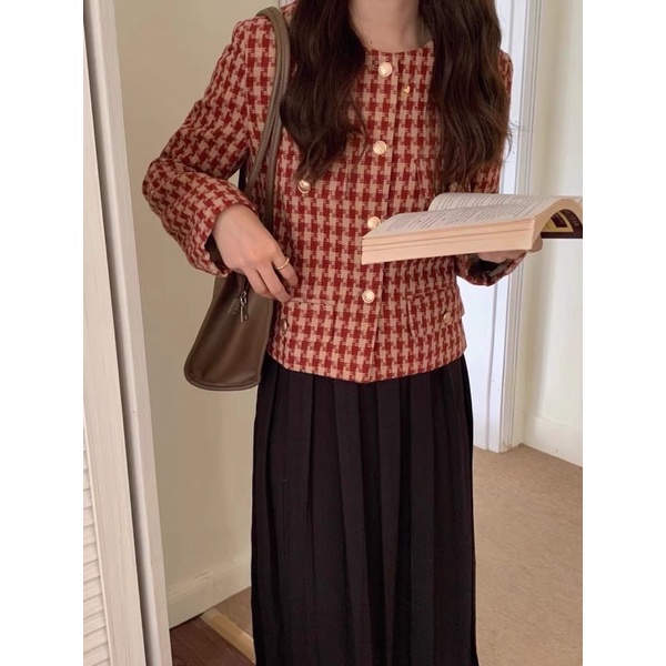 ÁO KHOÁC DẠ TWEED QUẢNG CHÂU MÀU KẺ ĐỎ THANH LỊCH NỔI BẬT | BigBuy360 - bigbuy360.vn