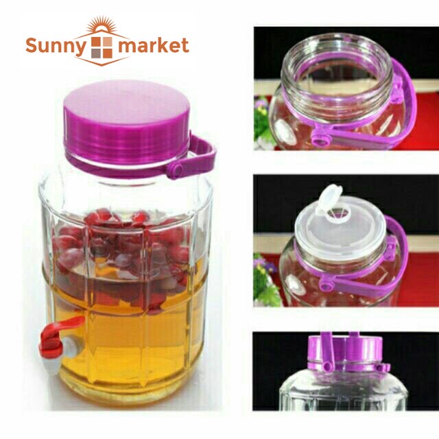 Bình thuỷ tinh ngâm rươu sâm có quai xách có van 10 lít