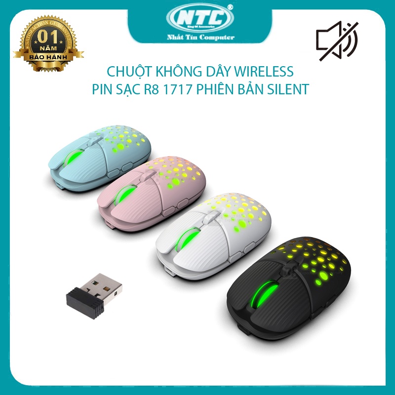 Chuột không dây Wireless R8 1717 dùng pin sạc AA có thể thay thế - phiên bản Silent không tiếng click (đen)