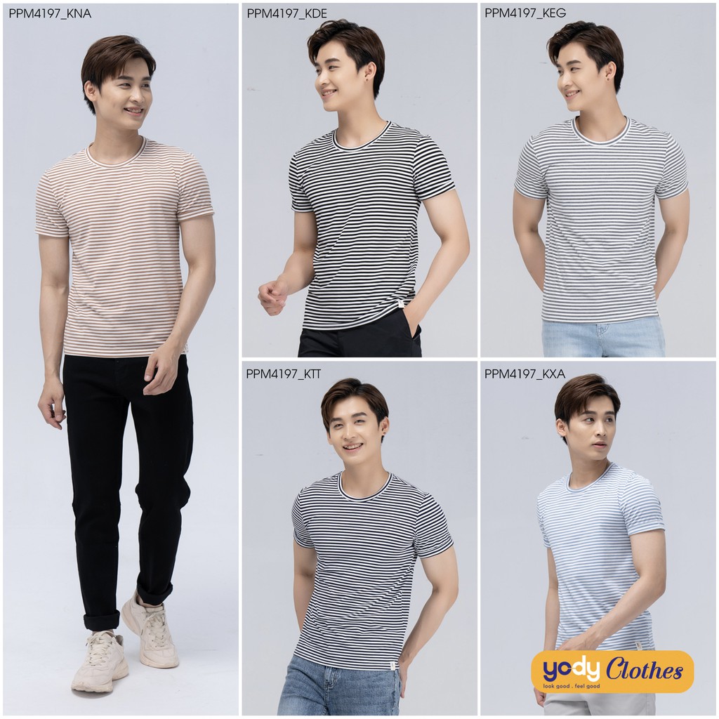 Áo thun nam YODY kẻ sọc ngang cổ tròn tay ngắn vải cotton thoáng mát nhiều màu PPM4197 | BigBuy360 - bigbuy360.vn