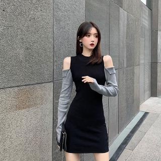 Đầm dệt kim tay dài dáng ôm giữ ấm mùa đông phong cách Hàn Quốc cho nữ