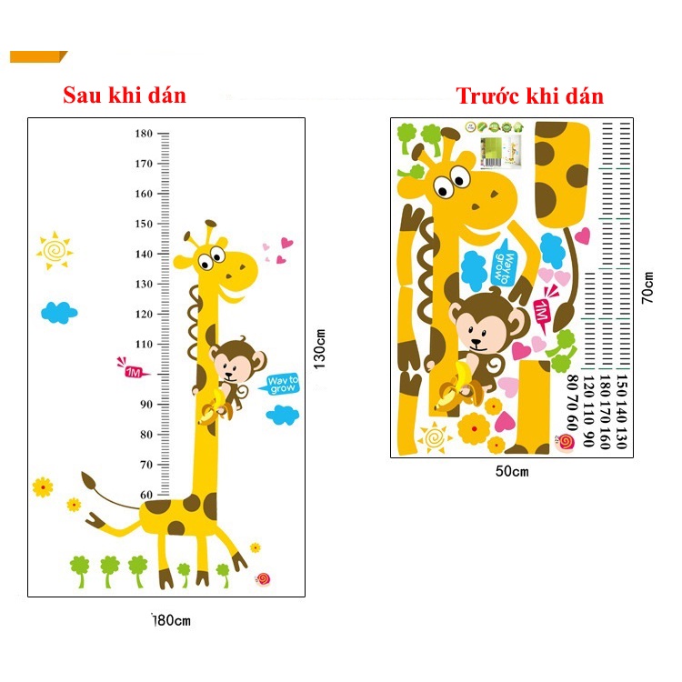 Decal dán tường, tranh dán tường đo chiều cao cho bé, tranh dán phòng ngủ, lớp học AY7178