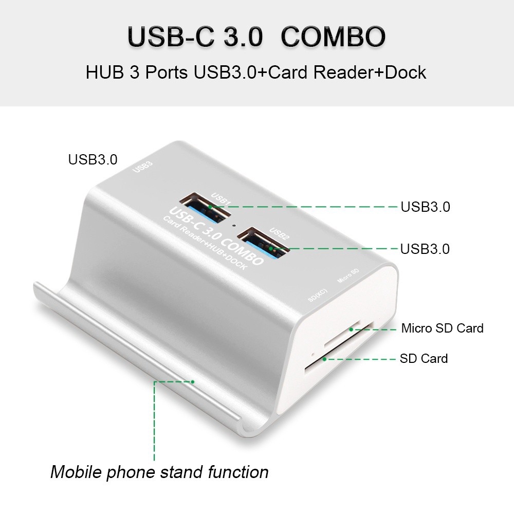 Bộ Chuyển Đổi Usb Loại C Sang Usb 3.0 Có Thẻ Sd Kèm Giá Đỡ 6 Trong 1 Batianda Cho Macbook