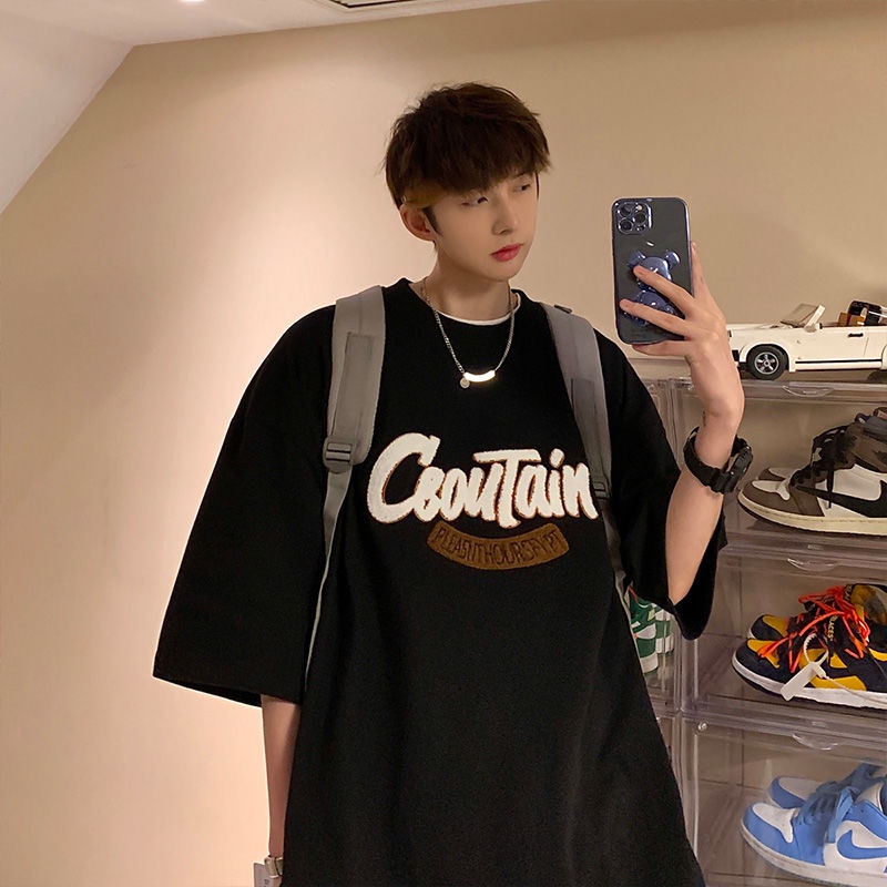 Áo Thun Cotton Tay Ngắn Dáng Rộng In Chữ Thời Trang Mùa Hè Cho Nam