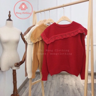 [SALE] Áo len viền ren.  [Trên móc treo áo có khắc Mong Clothing]