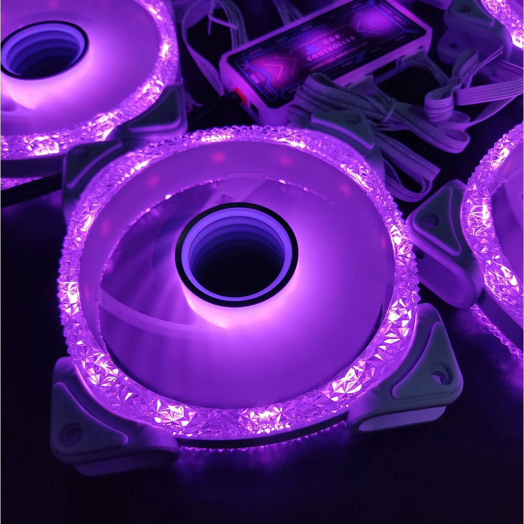 Bộ Quạt Tản Nhiệt Diamond U1 Trắng Kích Thước 12cm Fan Led RGB Đồng Bộ Mainboard - Hub Coolmoon - Nháy Nhạc