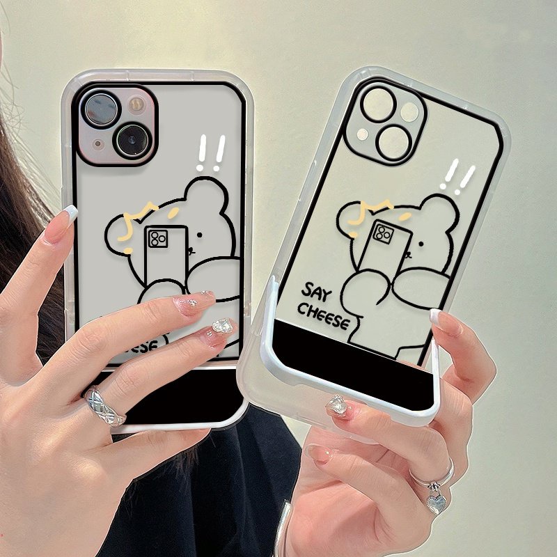 Ốp Điện Thoại Trong Suốt Khung Vuông In Hình Gấu Hoạt Hình Dễ Thương Chống Sốc Cho IPhone 13 12 11 Pro Max X XS XR 6 7 8 Plus