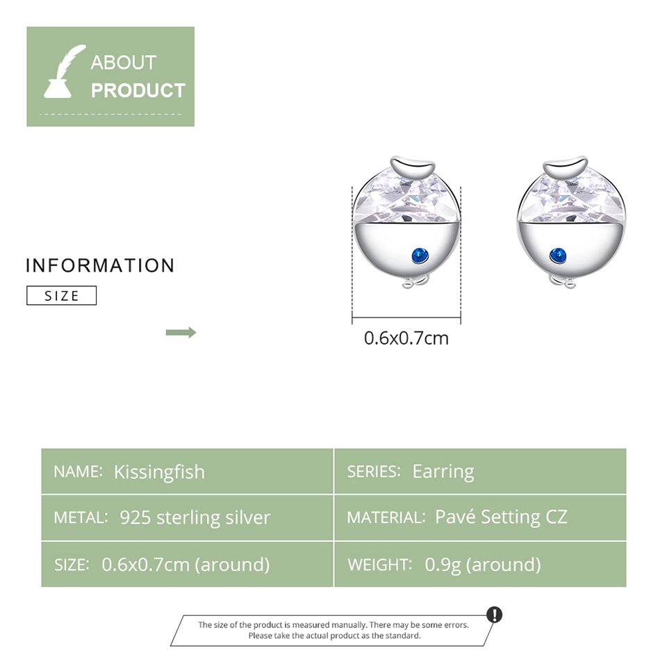 BAMOER Bông Tai Xi BạC 925 Hình Cá Đính Đá Pha Lê