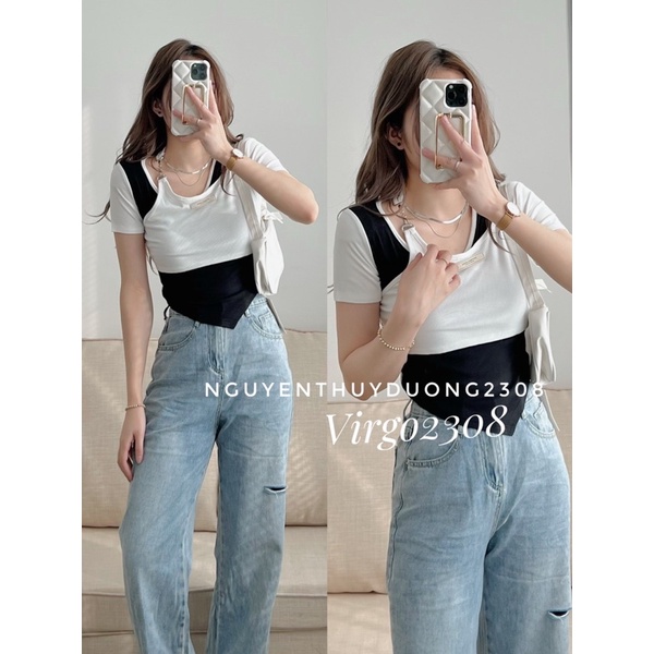 [HÀNG SẴN]SET ÁO LEN KHUY SẮT PHỐI MÀU TÀ LỆCH 0507 HÀNG QUẢNG CHÂU