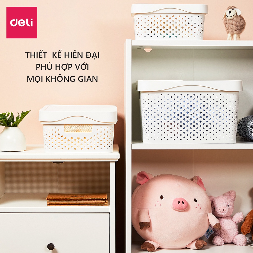 [TẶNG 1 HỘP 3.6L] Giỏ Nhựa Đựng Đồ Quần Áo Có Nắp Đa Năng Nhựa Sịn Nhiều Cỡ Deli Hộp Đựng Đồ Có Tay Cầm Phong Cách Nhật