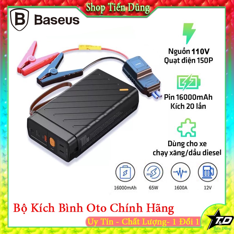 Bộ Kích Nổ oto hay Bộ Kích Nổ Xe Hơi , Cứu Hộ BASEUS CRJS02-A0G, 52Wh, PD 60W, DC to AC (điện xoay chiều) 220V/100W