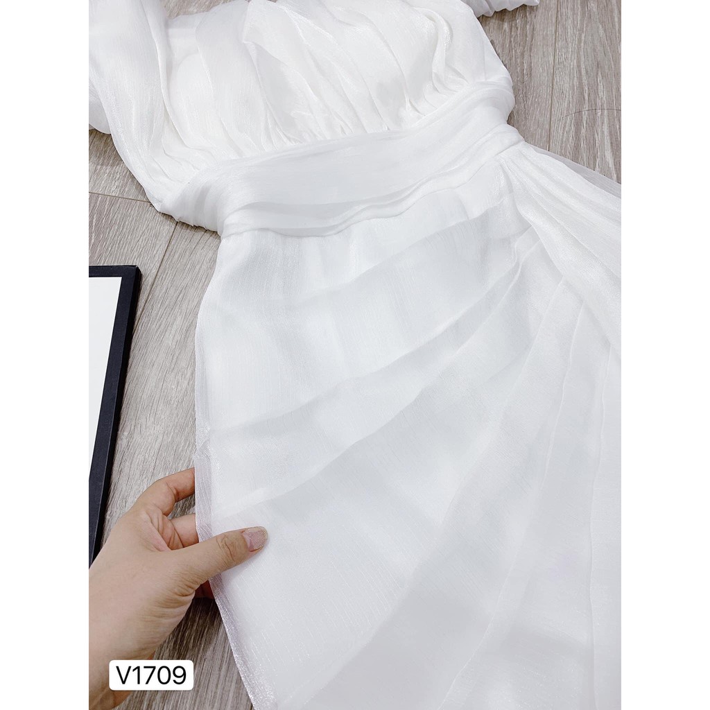 Váy trắng dự tiệc trễ vai V1709 - Đẹp Shop DVC (Kèm ảnh thật trải sàn do shop tự chụp)
