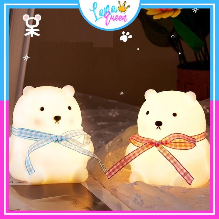 Đèn Ngủ Để Bàn Dễ Thương Cute Mini hình Gấu thắt nơ Thỏ Vịt Chạy Pin - LANA QUEEN