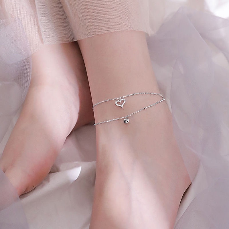 Lắc Chân Đính Đá Hình Trái Tim Xinh Xắn Dành Cho Nữ