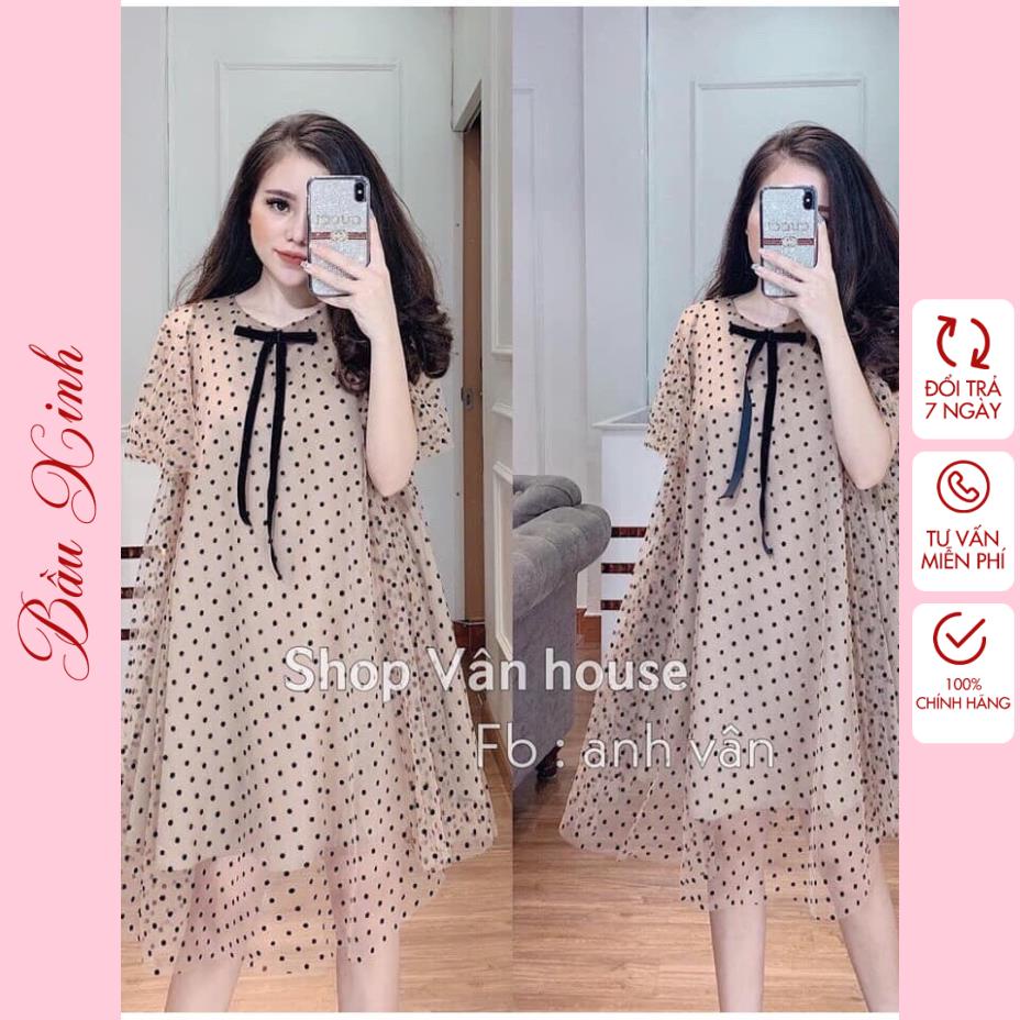 Váy bầu xinh mẫu mới đầm bầu công sở đính nơ sang chảnh