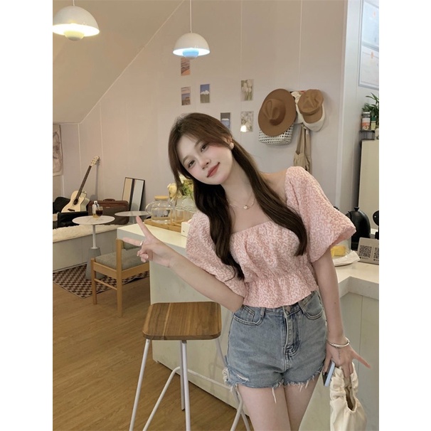 Áo trễ vai tay bồng tiểu thư - hàng sẵn