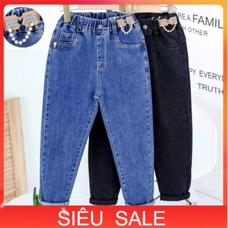 Quần bò cho bé gái 6-12 tuổi họa tiết dây hạt, Quần jean trẻ em co giãn cực tốt khỏe khoắn thời trang