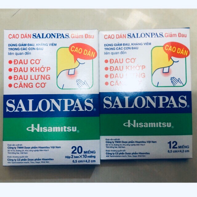 Cao dán Salonpas Giúp hỗ trợ Giảm đau cơ, đau khớp, đau lưng, đau vai, đau đầu, đau răng, căng cơ, mỏi cơ, bầm tím