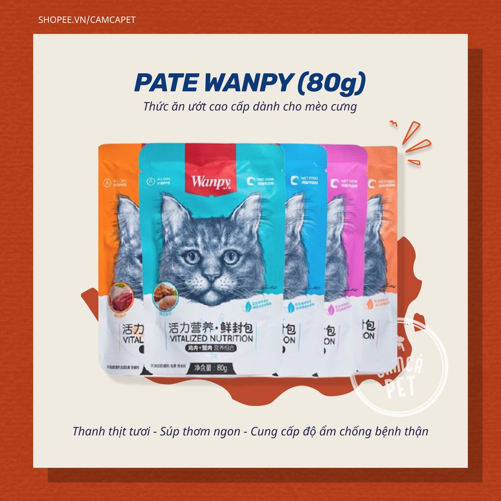 Pate Wanpy Cao Cấp cho Mèo - Miếng thịt Tươi - Gói To 80g | Cam Cá Pet