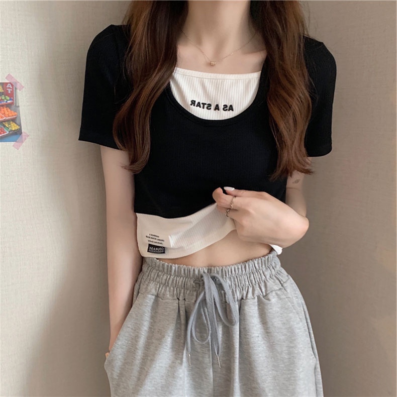 Áo thun ZHELIHANGFEI tay ngắn giả hai lớp thời trang trẻ trung