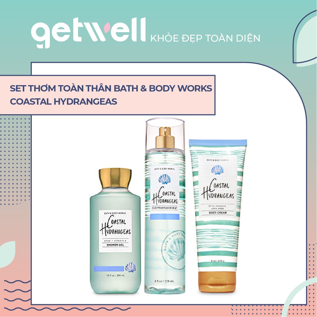 Sản Phẩm Tắm Dưỡng Xịt Thơm Toàn Thân Lưu Hương Mịn Da Bath & Body Works - COASTAL HYDRANGEAS