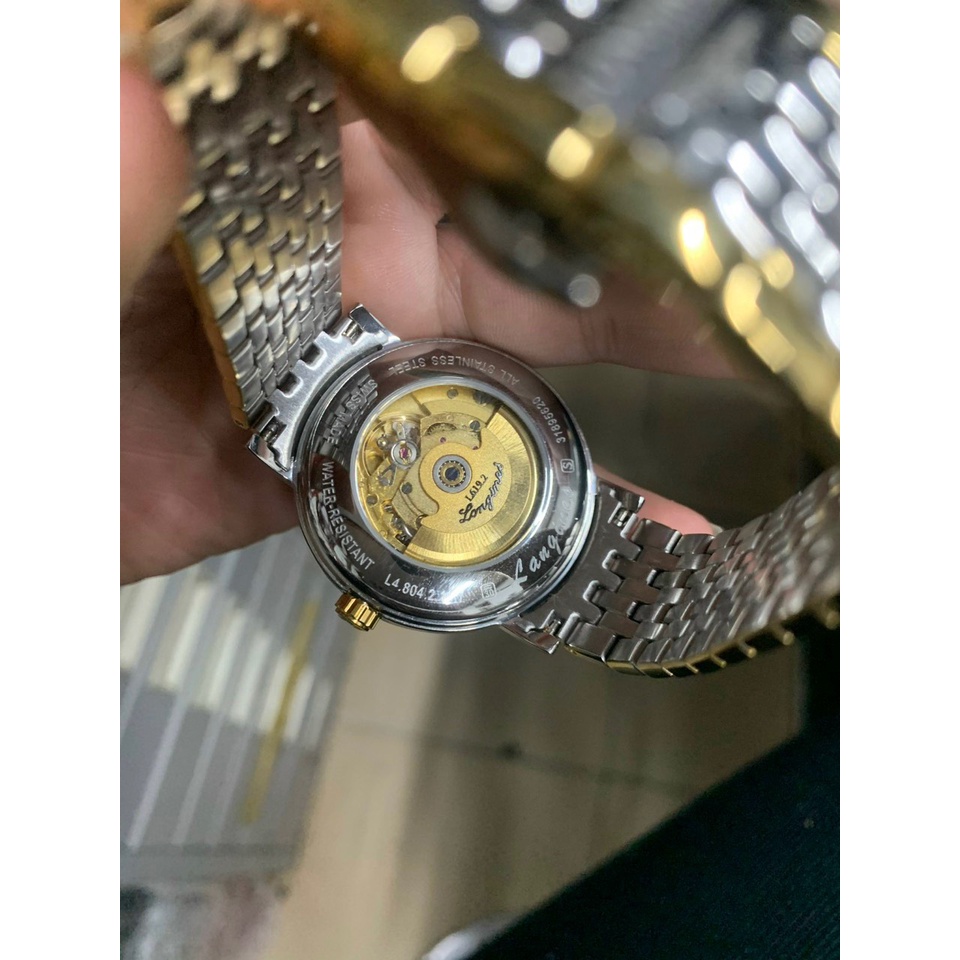 Đồng hồ Nam Lon-gines cơ automatic cao cấp máy nhât  3kim 1 lịch dây kim loại size 40mm đơ mi trắng pha vàng