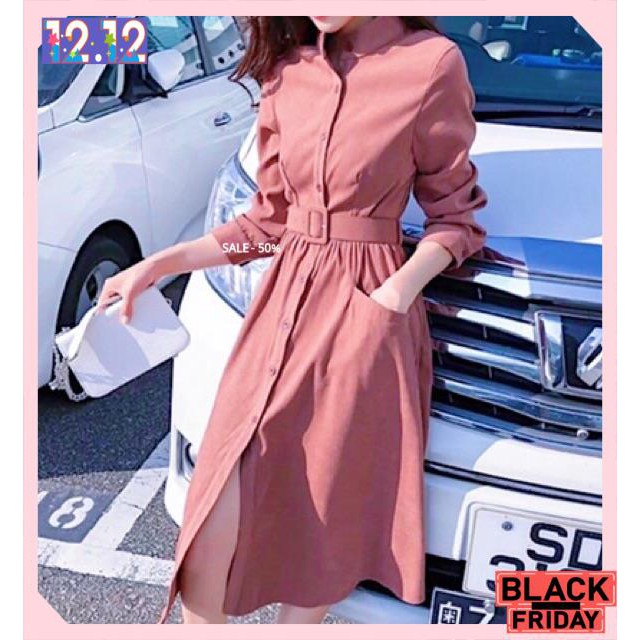 [HÀNG CAO CẤP] Đầm hồng ruốc tay dài kèm belt | BigBuy360 - bigbuy360.vn