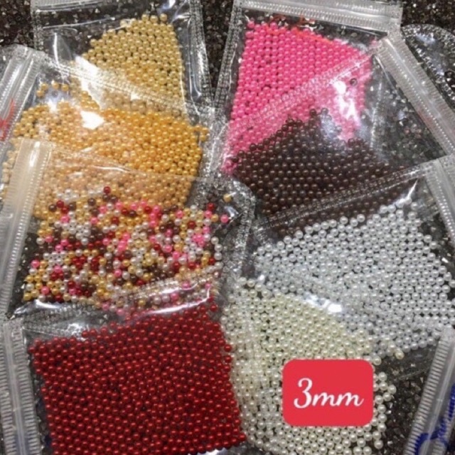 Hạt trai nhựa 3mm 10gr có lỗ phụ kiện làm túi sách vòng cổ vòng tay