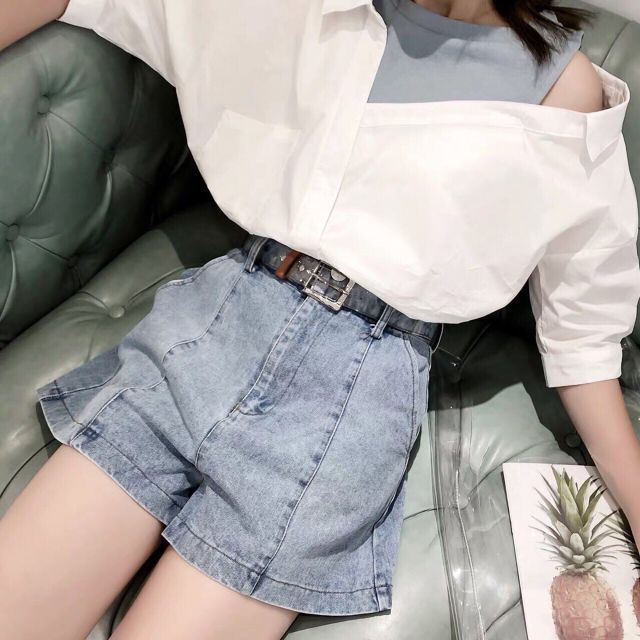 Quần đùi jeans nữ cạp cao ly giữa kèm ảnh thật