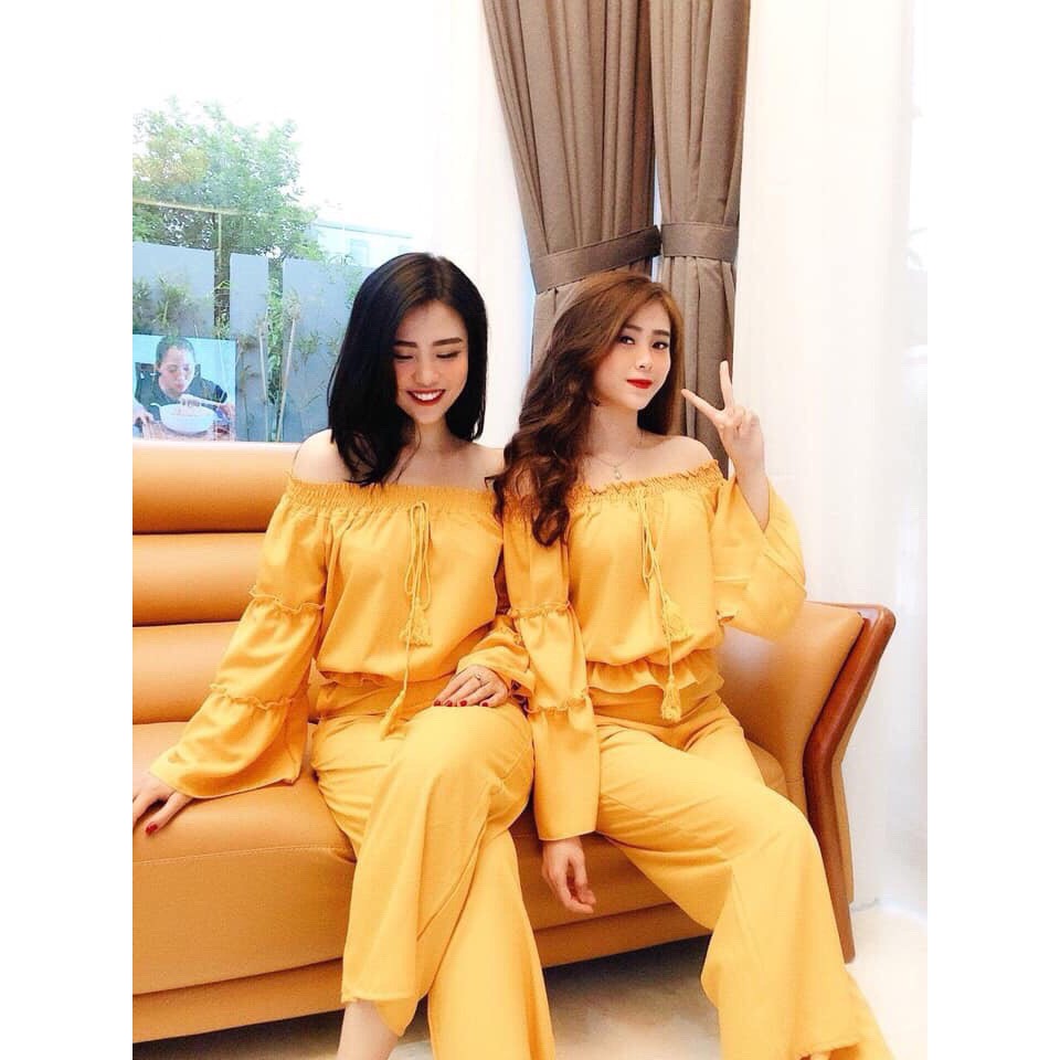 Sét bộ trễ vai tay lửng xòe rộng quần ống rộng thời trang TTSA0033